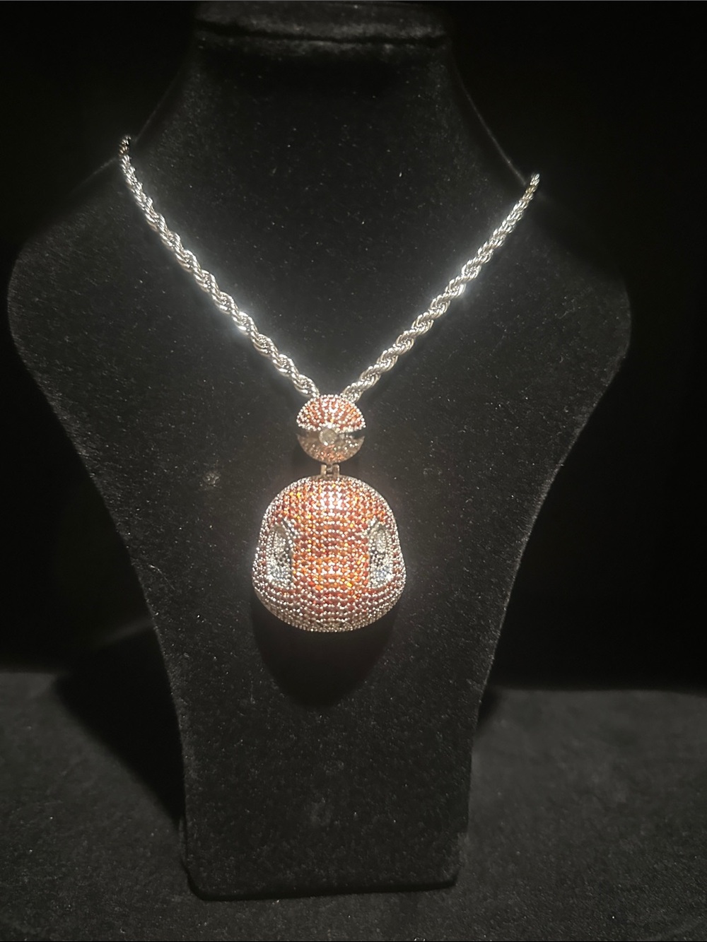 Charmander Pokemon Silver Chain Necklace with Orange, Red and Silver